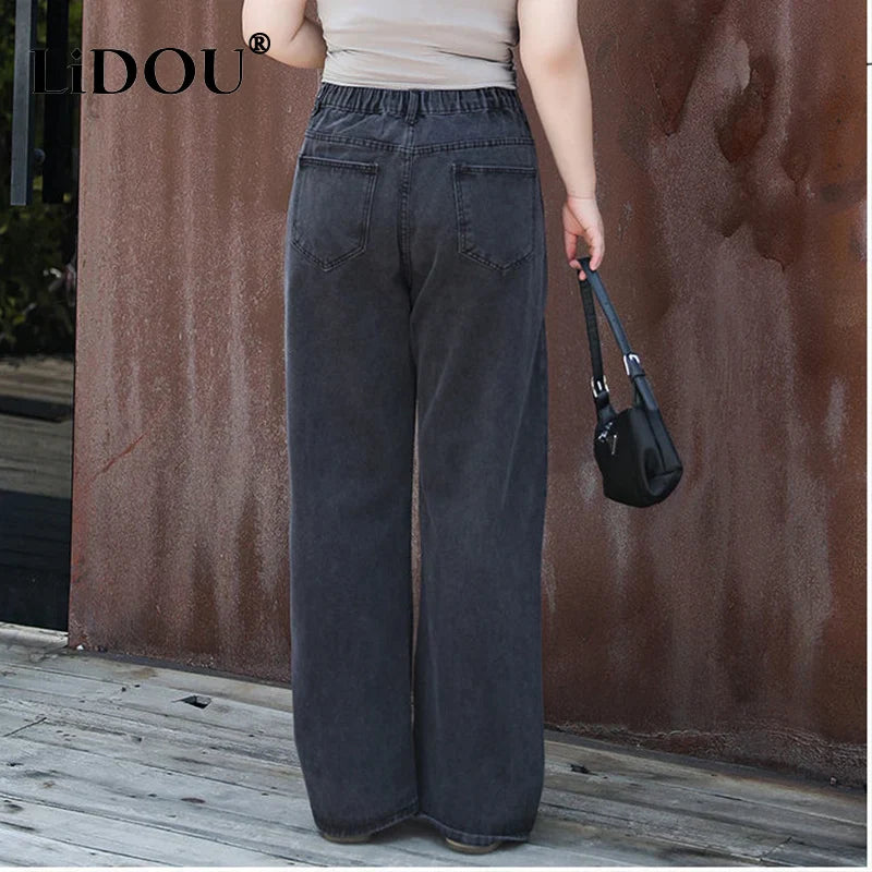 2023 Spring Autumn New Fashion Generous Straight Pants Plus Size Pants Women High Waist Trousers Drape Streetwear Loose Bottom