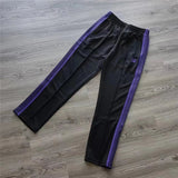 New style  Purple Stripe Needles Sweatpants Men Women White Embroidered Butterfly Awge Needles Drawstring Track Pants