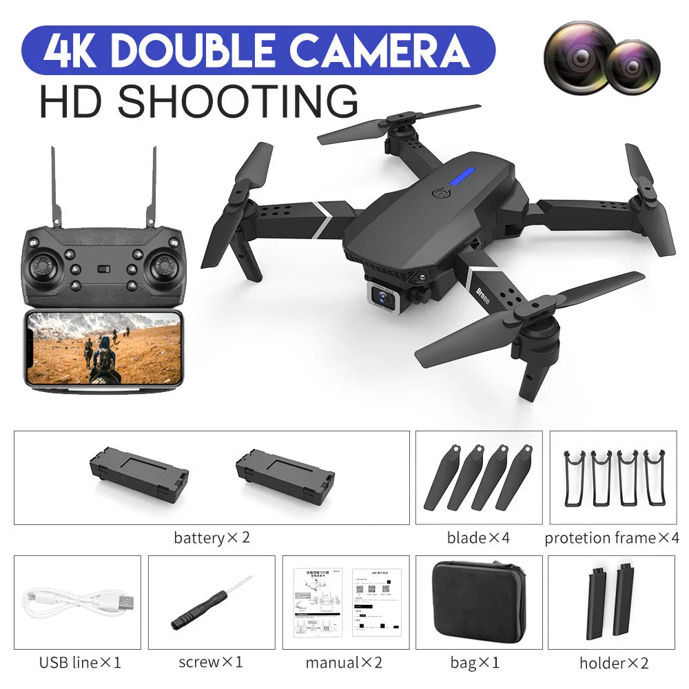 2023 New Quadcopter E88 Pro WIFI FPV Drone With Wide Angle HD 4K 1080P Camera Height Hold RC Foldable Quadcopter Dron Gift Toy