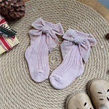 Winter Baby Girls Christmas Long Socks Kids Cotton Big Bow Knee High Sock Woolen Leg Warmers Children Soft Socks For 0-5Years