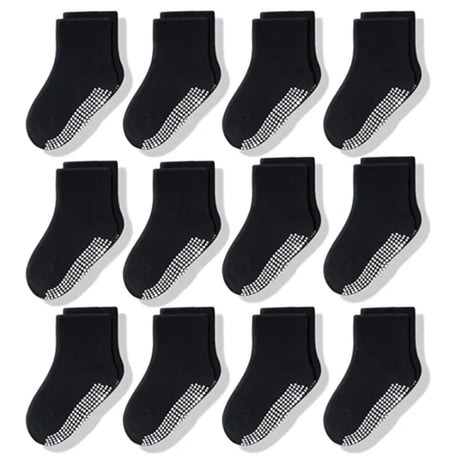 12pair/Lot Non Slip Toddler Socks  with Grip for Boys Girls Baby Infants Kids Anti Skid Cotton Crew Socks 1-7Years