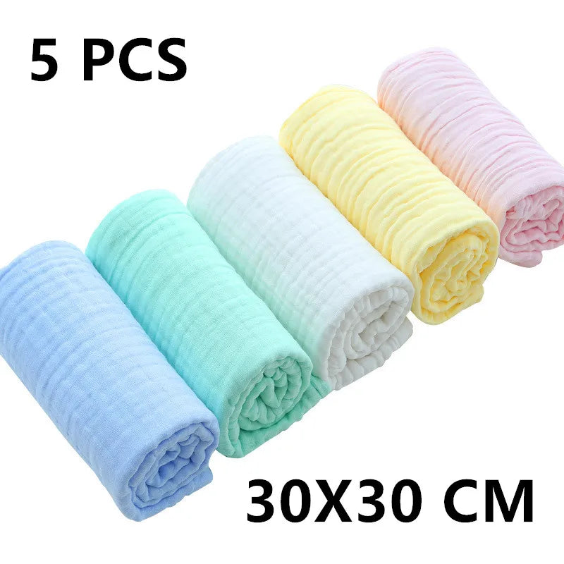 5pcs/batch thickened muslin 30X30cm cotton soft baby towel handkerchief bath care face cloth burp cloth