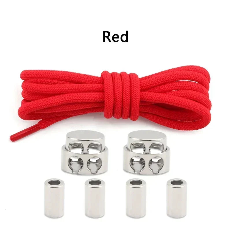 1Pair Round Elastic Laces Sneakers Lock Shoe Laces Without Ties Metal Buckle Laces Kids Adult No Tie Shoelaces Shoes Accessories