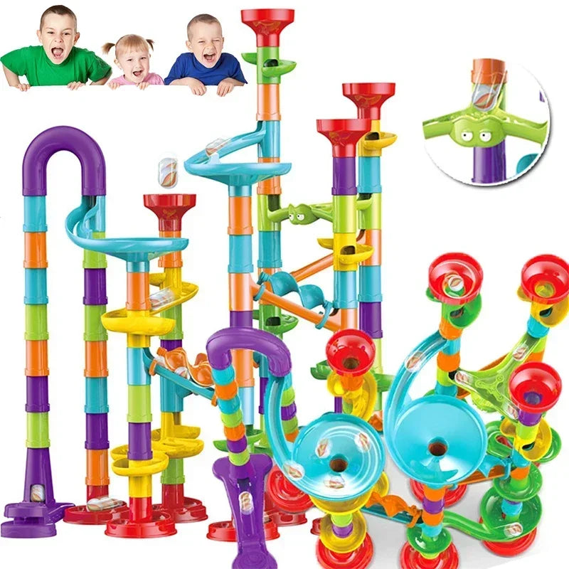 50/197Pcs Children Diy Game Marble Run Race Track Building Blocks Toys 3D Maze Ball Rolling Marbles Running Track Coaster Gift