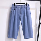 155Kg Plus Size Women Hip 150 Summer Loose Denim Capris High Waisted Straight Stretch Wide Leg Pants 4XL 5XL 6XL 7XL 8XL 9XL