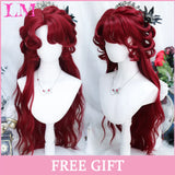 LM Cosplay Wig With Bangs Synthetic Straight Hair 24 Inch Long Heat-Resistant Pink Wig For Women