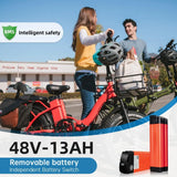 Electric Bike for Adults,750W 48V 13AH Removable Battery Foldable Electric Bikes, 20" x 4.0 Fat Tire 2 Seater Electric Bicycles