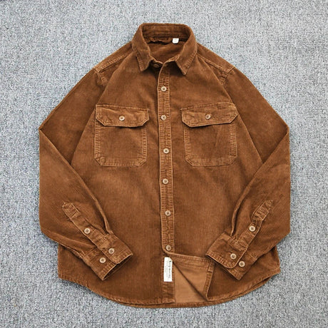 Vintage washed corduroy long-sleeved shirt men's simple and loose-fitting winter thick-style shirt coat