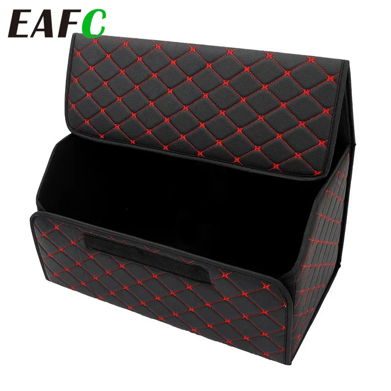 Folding Leather Car Trunk Storage Box Waterproof Cargo Storage Bag Travel Tool Automibile Stowing Tidying Foldable Organizer Box