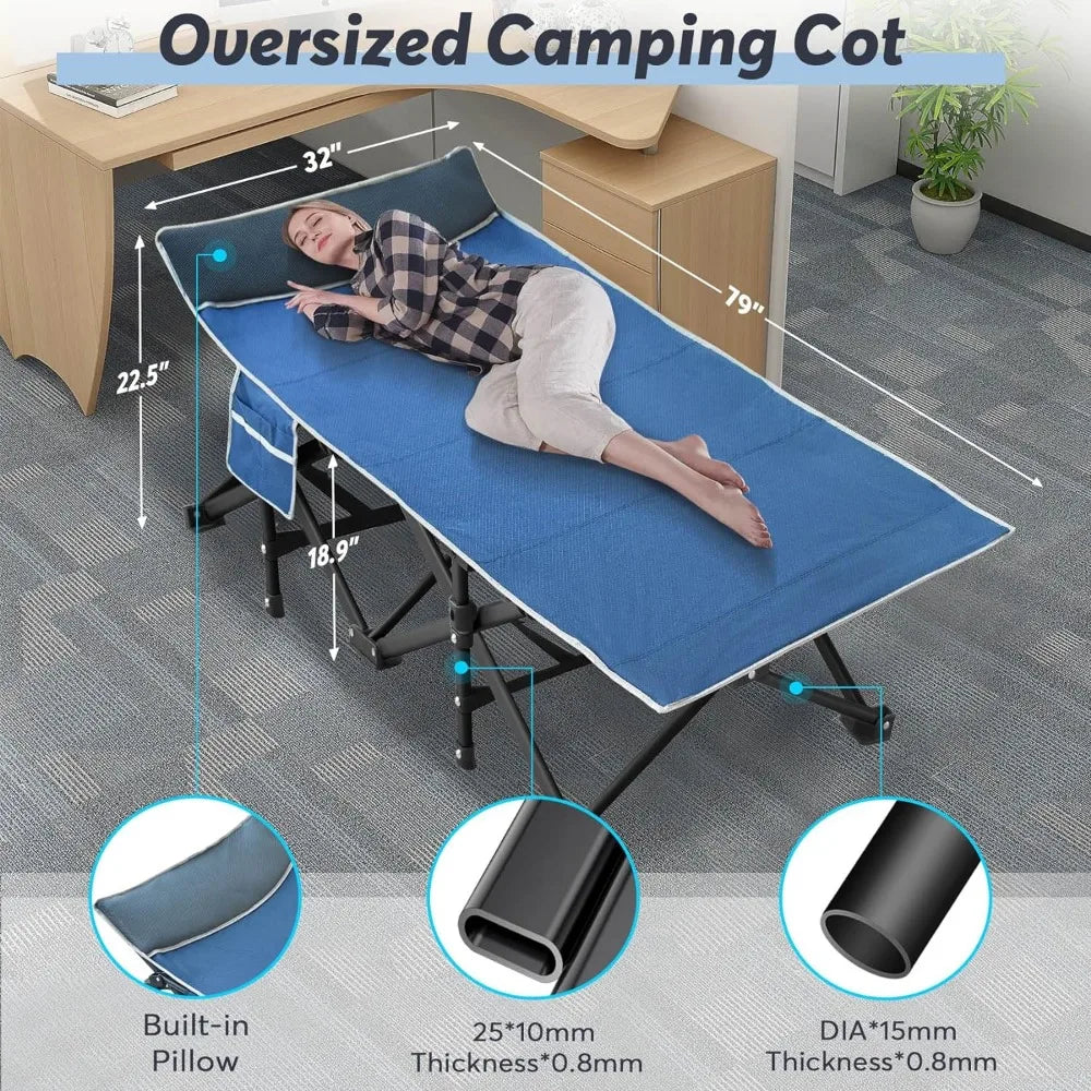 Folding Camping Cot, 79" L x 32" W x 19" H Camp Cot, Oversized Sleeping Cot with Mattress, Carry Bag, Cot Bed, Folding Beds