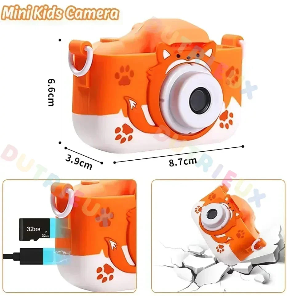 Kids Digital Camera HD 1080P 20MP with USB Charger Animal Cartoon Camera Fox Shockproof Silicone Protection Cover Birthday Gift