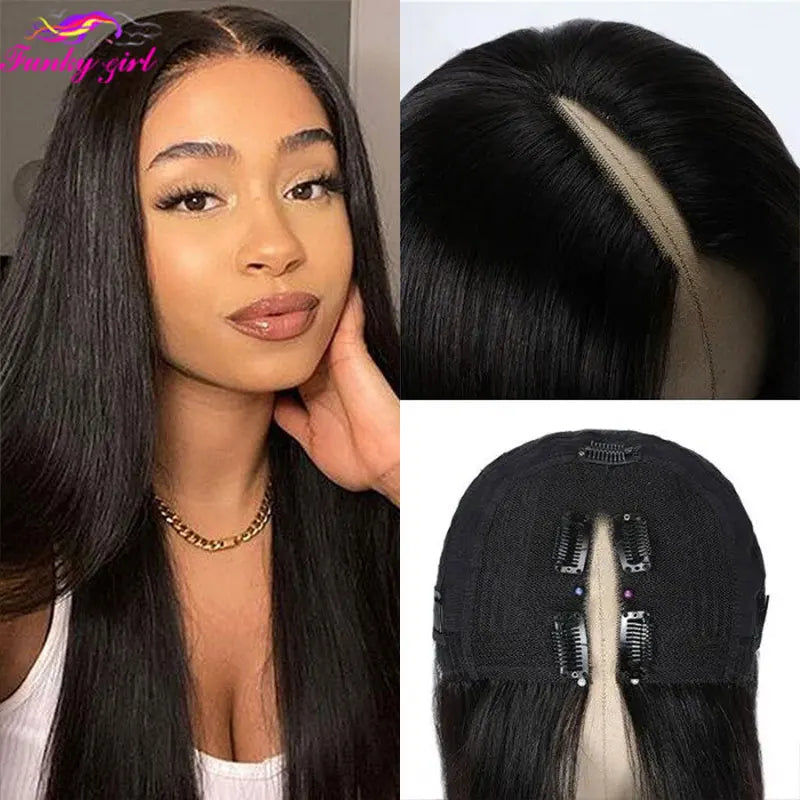 FG Straight U Part 150% Density Natural Brazilian Human Hair Long Wigs Brazilian Straight Wigs Non Lace For Black Women 8-28Inch