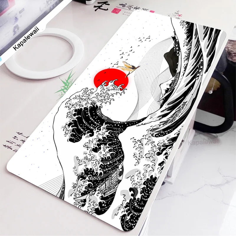 Black and White Wave Art Mouse Pad XXL 900x400mm Large Computer Mousepad Cool Gaming Cartoon Pad to Mouse Keyboard Desk Mice Mat