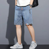 New Summer Men Denim Shorts Drawstring Loose y2k Fashion Pocket Streetwear Hip Hop Male Jeans Short Sweatpants S-5XL