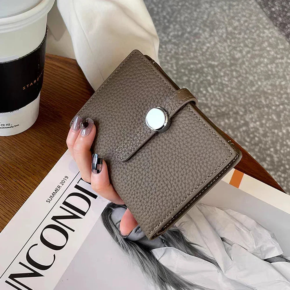 Custom Letters Genuine Leather Wallet Woman Card Holder Folding Fashion Luxury Brand Card Wallet Casual Business Coin Purse