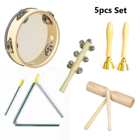 Toddlers Music Toys Set Castanet Sand Hammer Tambourine Triangle Double Ringer Orff Percussion Instrument Sets Montessori Toys