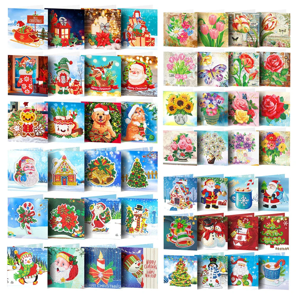 20/16/12/8pcs Christmas Cards Diamond Painting Greeting Cards 5D Diamond Embroidery Diamond Mosaic Set New Year Christmas Gift