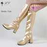 Shiny Glitter Knee High Costumes Boots 60s 70s Retro Go Go Boots 1960s Ladies Fancy Dress Party Dance Shoes Large Size EU36-46