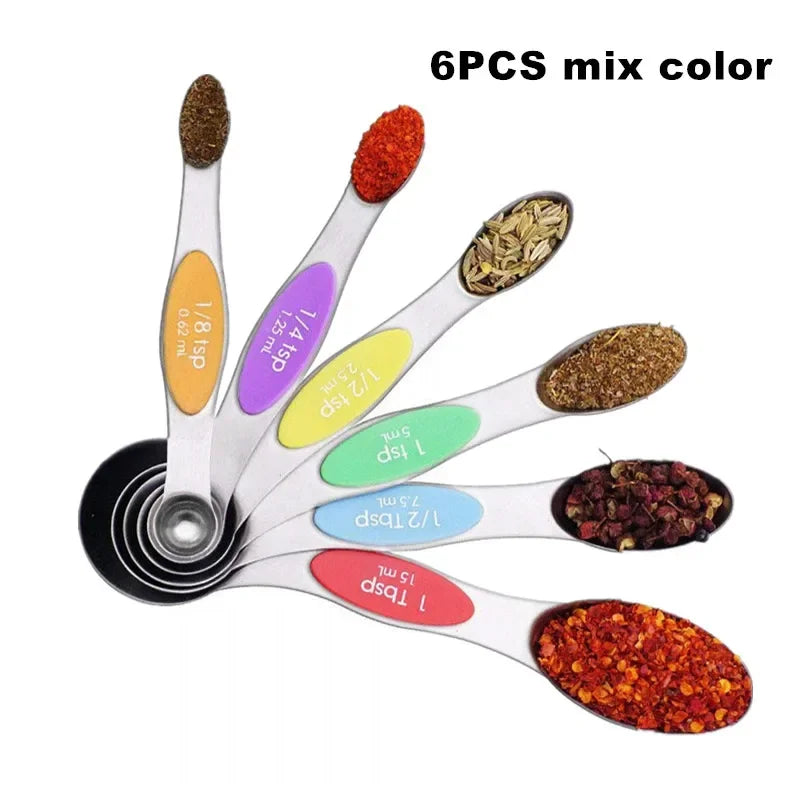 8 Pieces Magnetic Measuring Spoons Set Dual Sided Stainless Steel Kitchen Scale Tool Baking Stackable Measure Teaspoon