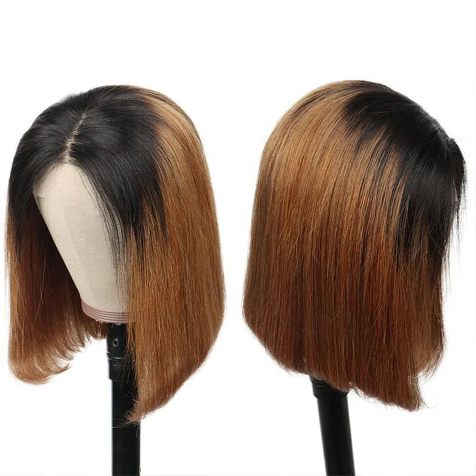 Short Bob Wig Ombre 1B/30 Bob Straight Highlight 13x4 Lace Frontal Short Bob Wig Remy Hair 4x4 Lace Closure Human Hair Wigs