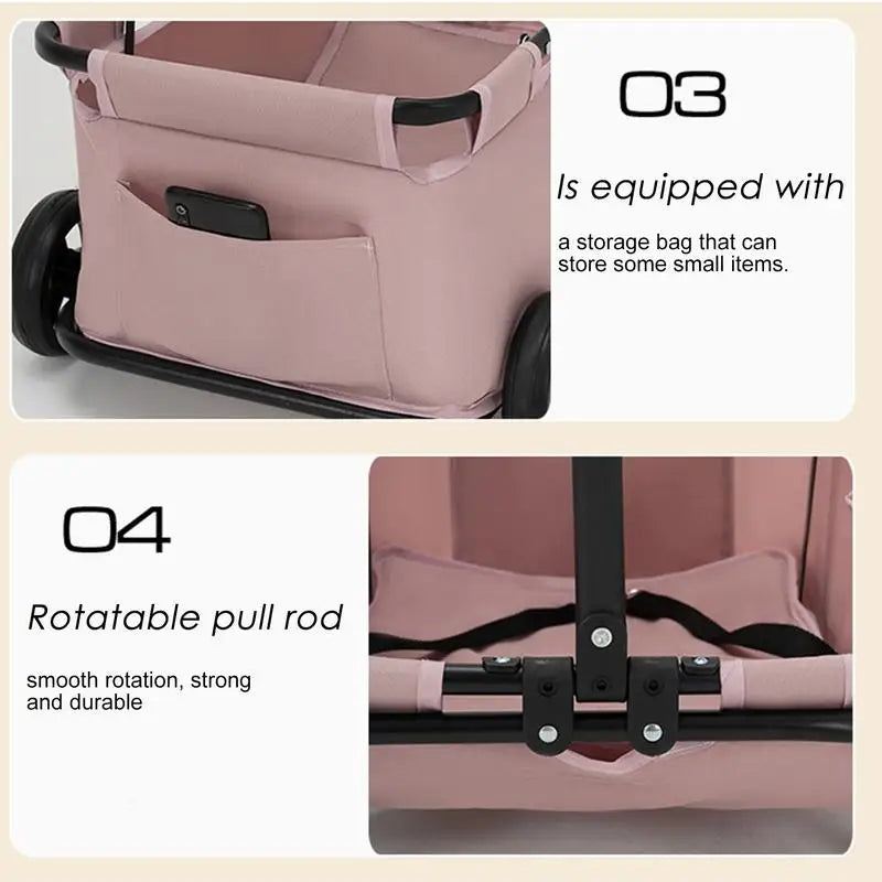 Small Pet Stroller Foldable Multifunctional Rolling Cat Carrier Pet Carriage 4 Wheels Lightweight Trolley Dog Cart for Travel