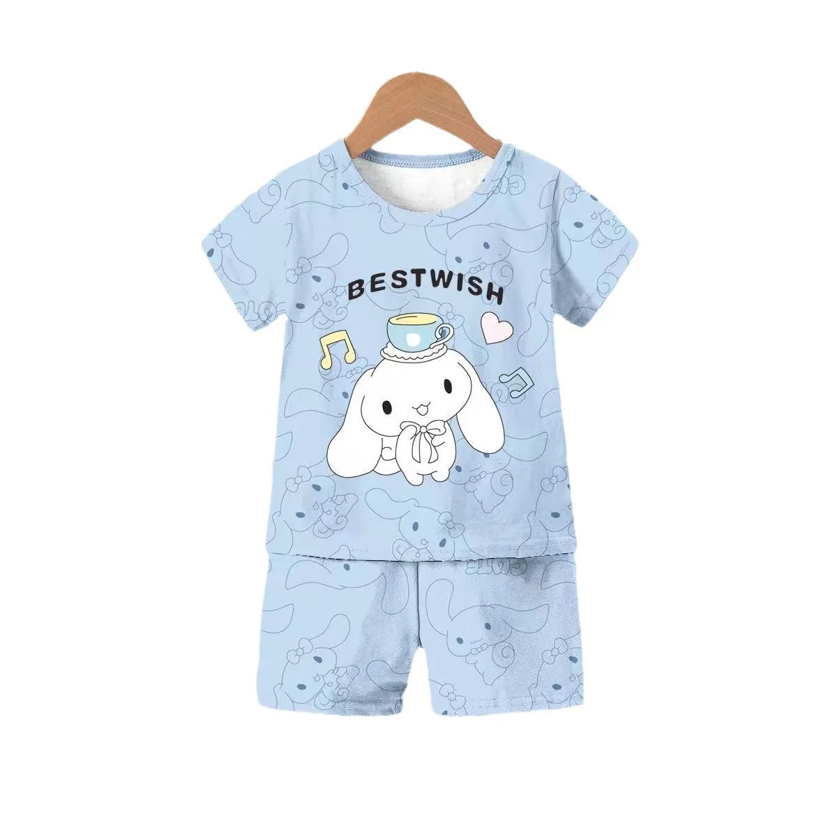 Anime Summer Kids Ice Silk Pajamas Kawaii MyMelodys Kuromis Cinnamorolls Cartoon Short Sleeve Cardigan Loungewear Set