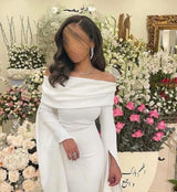 White Mermaid Dress Woman Long Sleeves Evening Dresses Off Shoulder Party Dress Gala Saudi Arabia Formal Occasion Dresses 2023