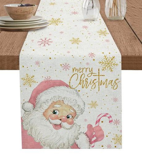 Pink Santa Claus Theme Decoration Kitchen Table Rectangular Table Runner Suitable for Family Dinner Wedding Party Accessories