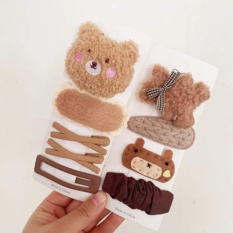 4PCS Baby Girl Hair Clips Autumn Winter Kids Hair Accessories Kawaii Faux Fur Cartoon Bear Children Hair Bows for Girls Hairclip