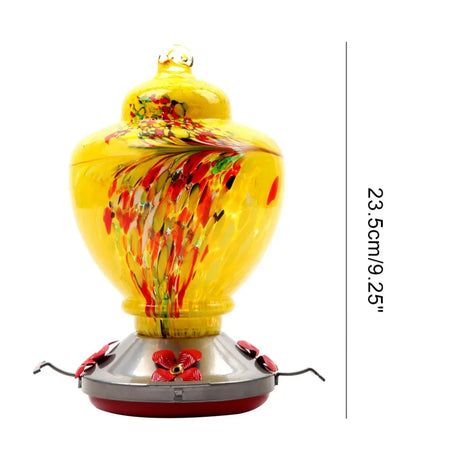 Hummingbird Feeder for Outdoors Hanging Hand Blown Glass Bird Water Feeder with Hook Resting Perches Liquid Container Colorful