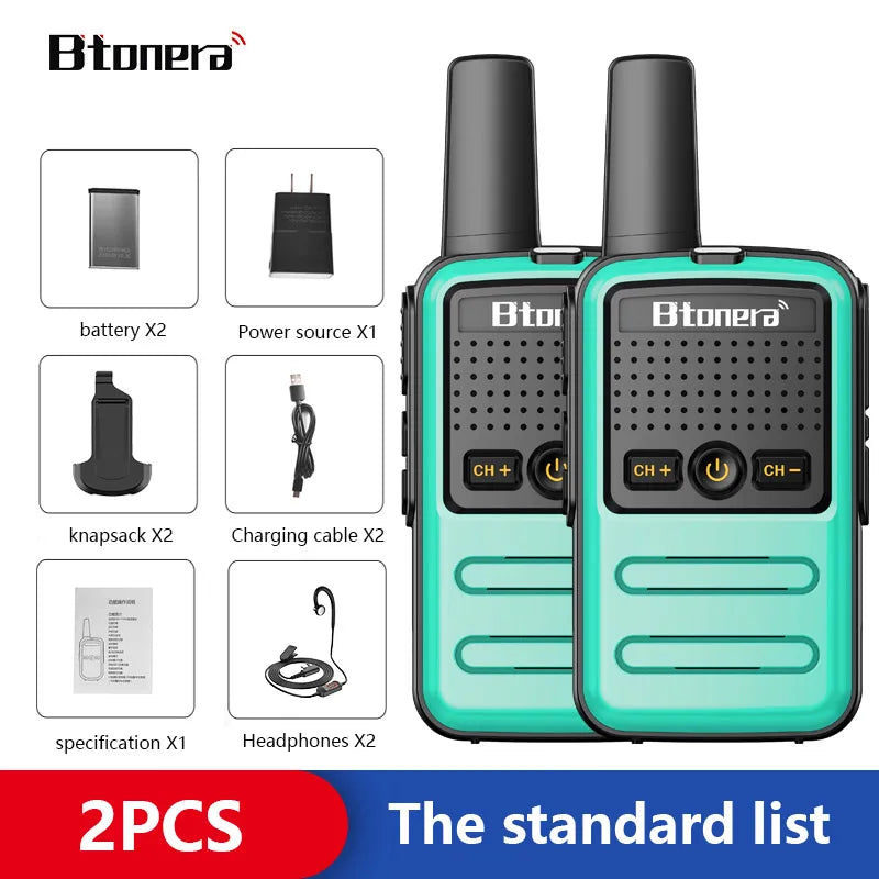 Btoera 2 Pcs Mini Walkie Talkie PMR 446 Portable Two-way Radio Ht PTT Walkie-talkies 5W 16CH UHF 400-470MHz Portable Radio for