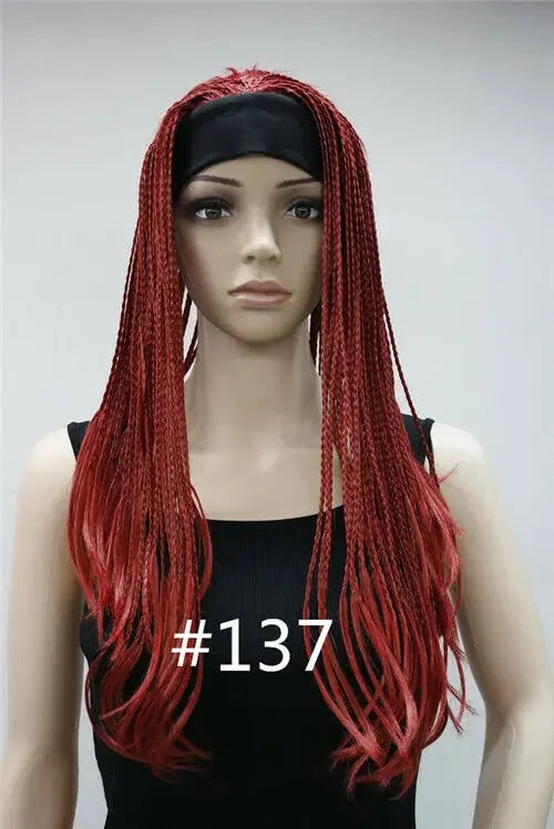 8Color Charm Africa Long Straight 3/4 Half Headband Made Braids Full Wig For Women’s Christmas Halloween Cosplay Costume Wigs