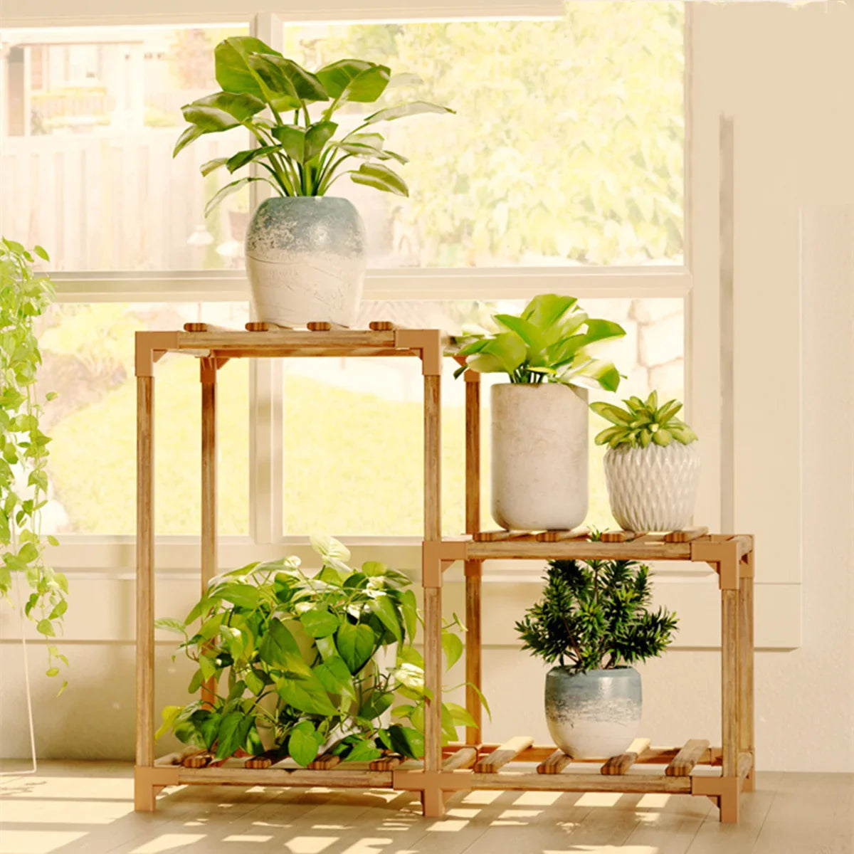 4/5-Shelves Plant Flower Stand Indoor Outdoor Wooden Plants Shelf Home Garden Pots Flower Rack Planter Display Shelf Plant Stand