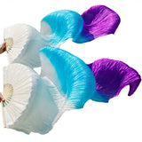 Belly Dance Fan 100% Real Silk Veils 1pc Left hand+1pc right hand Bamboo Handmade Dyed color Performance Practice Dancing Fans