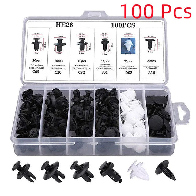 Car Push Retainer Clips Auto Fasteners Assortment Nylon Bumper Fender Rivets with 10 Cable Ties and Fasteners Remover Toyota GM