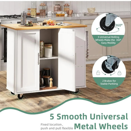 Rolling Kitchen Island Cart With Folding Drop Leaf Breakfast Bar Trolley Shelf and Drawer WhiteFreight Free Storage Furniture