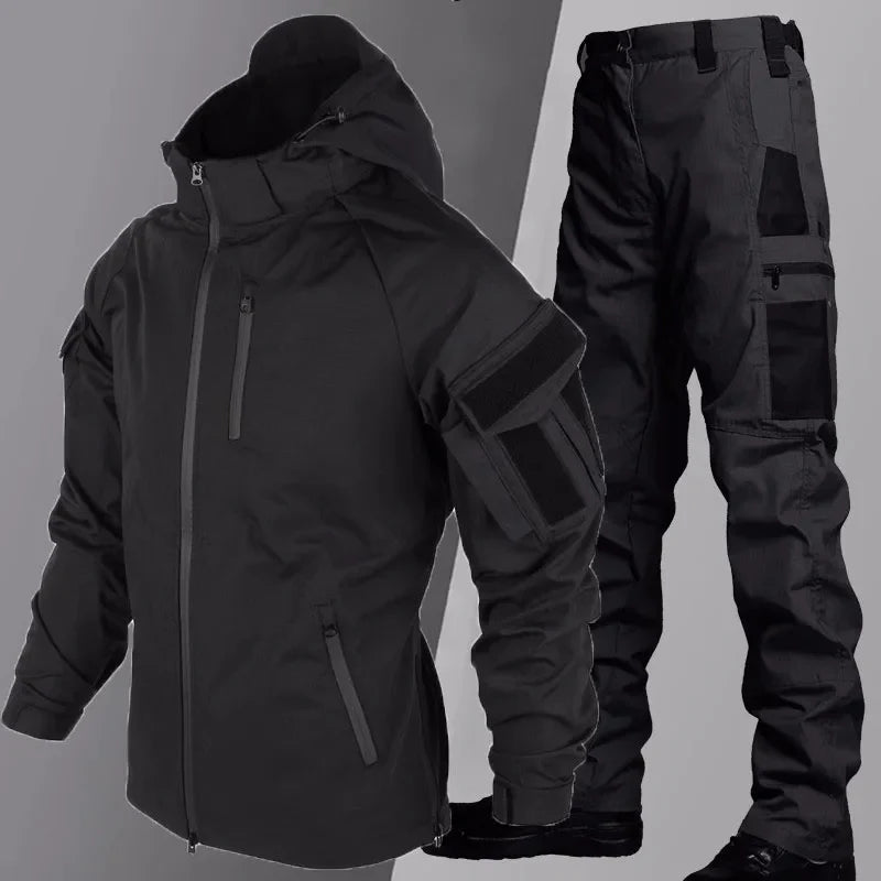 Men's Tactical Hooded Sets Outdoor Multiple Pockets Wear-resistant Military Combat Jackets+cargo Pants Suits Male Spring Autumn