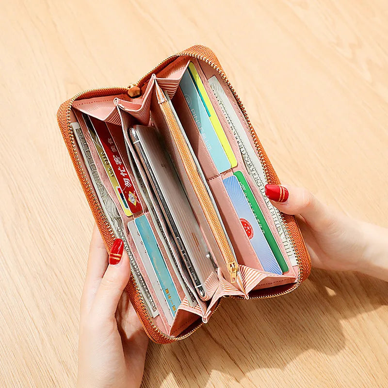 Long Wallets for Women Men‘s PU Leather Coin Pursess Clutch Pouch Korean Multi Card Holder Handbag Zipper Wristlet Phone Wallet