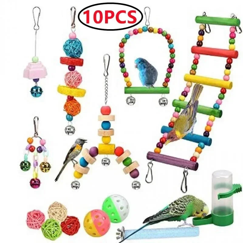 Combination Parrot Bird Toys Accessories Articles Parrot Bite Pet Bird Toy For Parrot Training Bird Toy Swing Ball Bell Standing