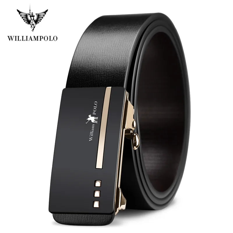 WILLIAMPOLO Famous Brand Belt Men Top Quality Genuine Leather Luxury Designer Male Automatic Buckle Belts For Men 105-130cm