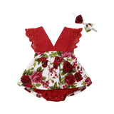 Newborn Baby Girl Princess Rompers Floral Print Sleeveless Cotton Lace Jumpsuit Headband Sunsuit Baby Summer Clothing 0-24M