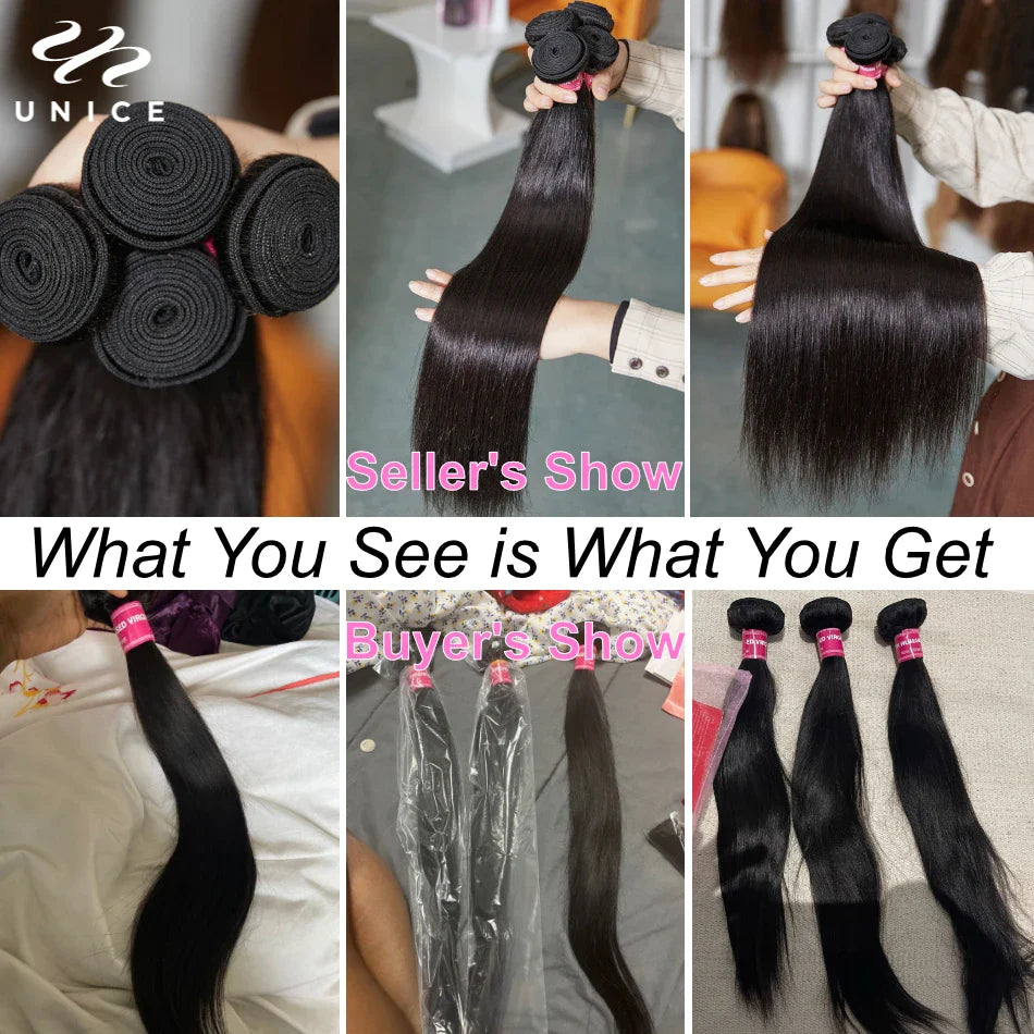 UNice Hair 5X5 HD Lace Closure 28 30 Inch With Peruvian Straight Hair 3 Bundles 4PCS 4x4 Swiss Lace Human Hair Weave Remy Hair