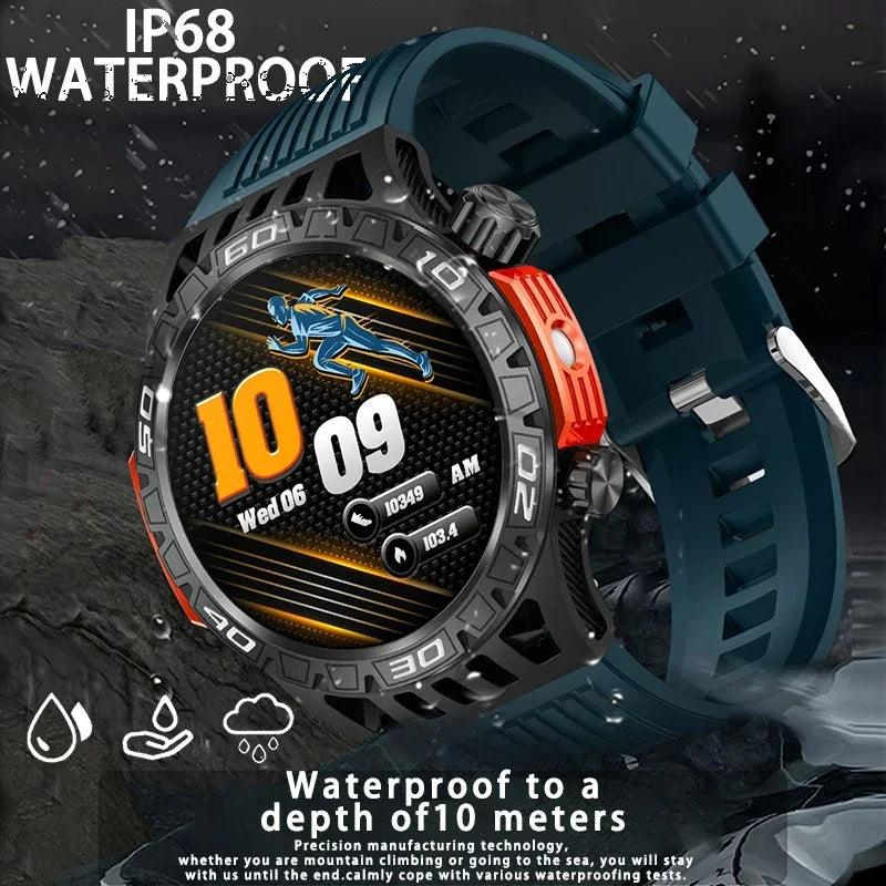 2024 New Smart Watch Men Outdoor Military Sports Fitness IP68 Waterproof Watch Bluetooth Call Heart Rate Detection Smart Watch