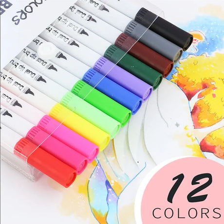 12-262PCS Colores Markers Pen Set Painting Brush Drawing Manga Highlighter School Art Supplies For Artist Korean Stationery