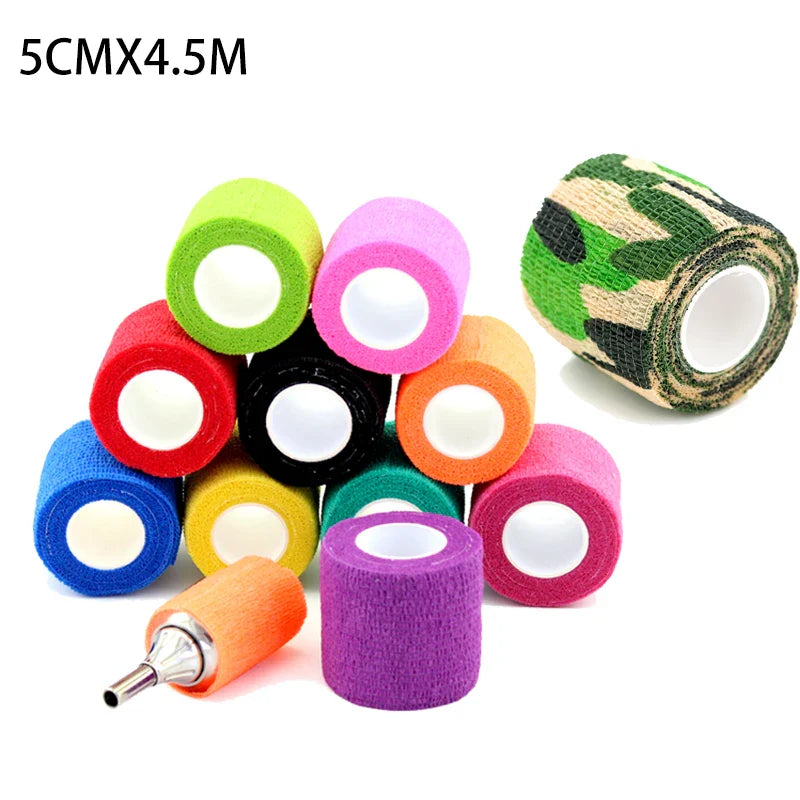 12pcs/Lot 5*450cm Disposable Cohesive Tattoo Grip Tape Wrap Elastic Bandage Rolls For Tattoo Machine Grip Tube Accessories