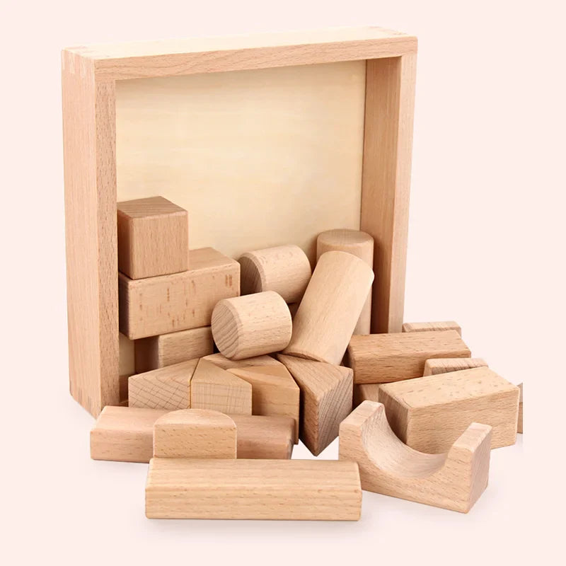 22pcs Building Blocks Beech Wooden Log Stacking Blocks with Box Montessori Toys for Kids Learning Education Baby Toys