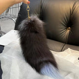 Real Fox Fur Tail Keychain Wolf Tail Fur Tassel Bag Charm Tag Black and Brown Pom Pom Charm Keyring Holder Strap Chain Gifts