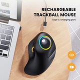 ProtoArc EM03 Wireless Bluetooth Trackball Mouse Rechargeable Ergonomic RGB Backlit Rollerball Mice for Windows Mac iPad