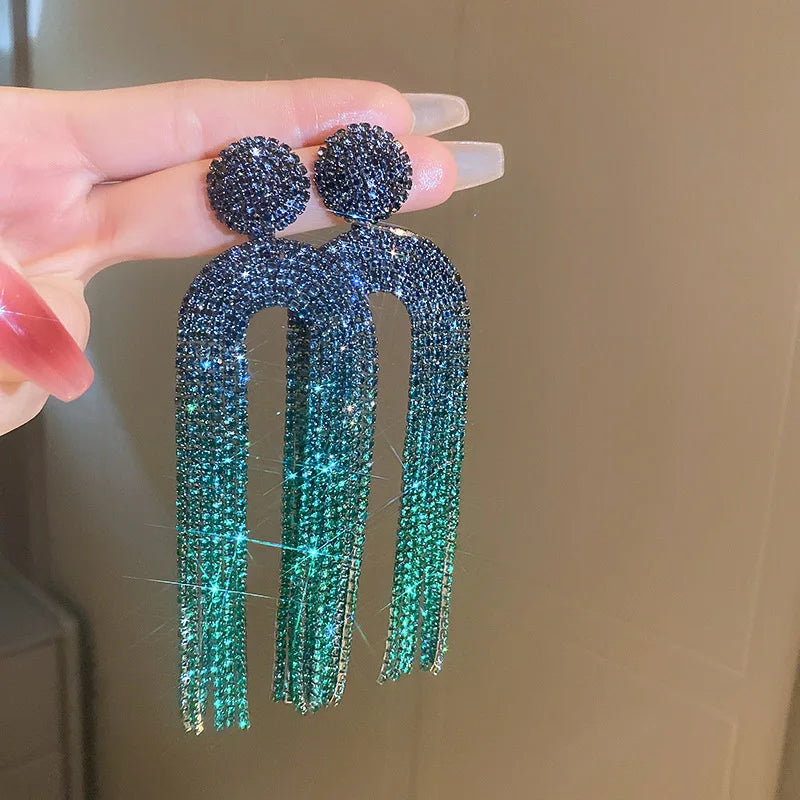 Fashion Statement Earring Long Full Rhinestone Big Earrings For Women Euorpe Evening Party Crystal Tassel Earings Wholesale