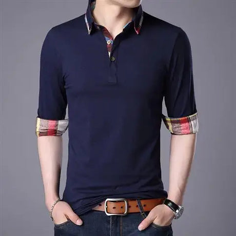 Korean Fashion Men Long Sleeve Polo Shirts Spring Autumn New T-shirt Loose Versatile Male Clothes Business Casual Cotton Tops